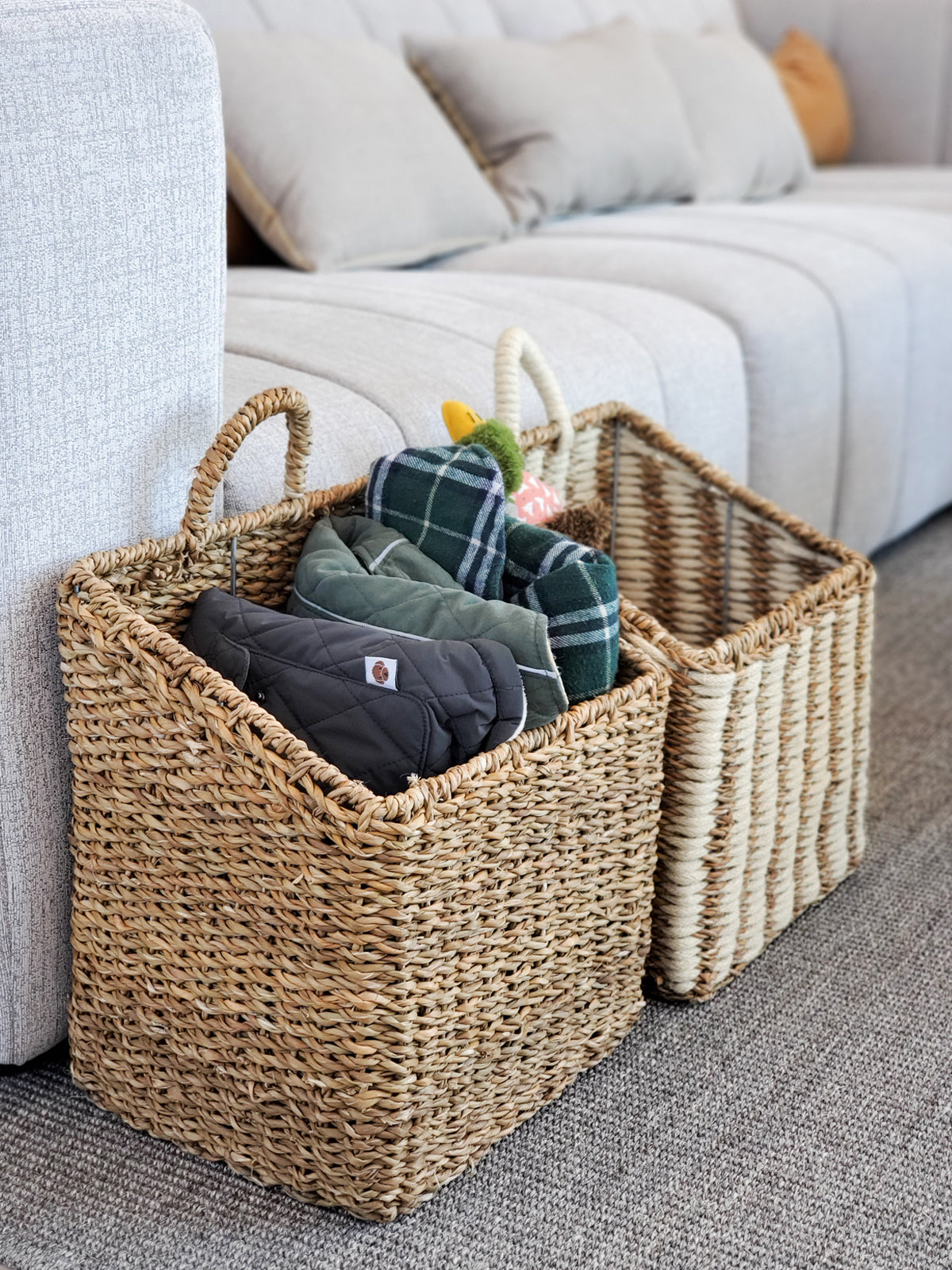 Ikea Basket For Pillows And Blankets OMMJÄNGE Basket, Beige/blue