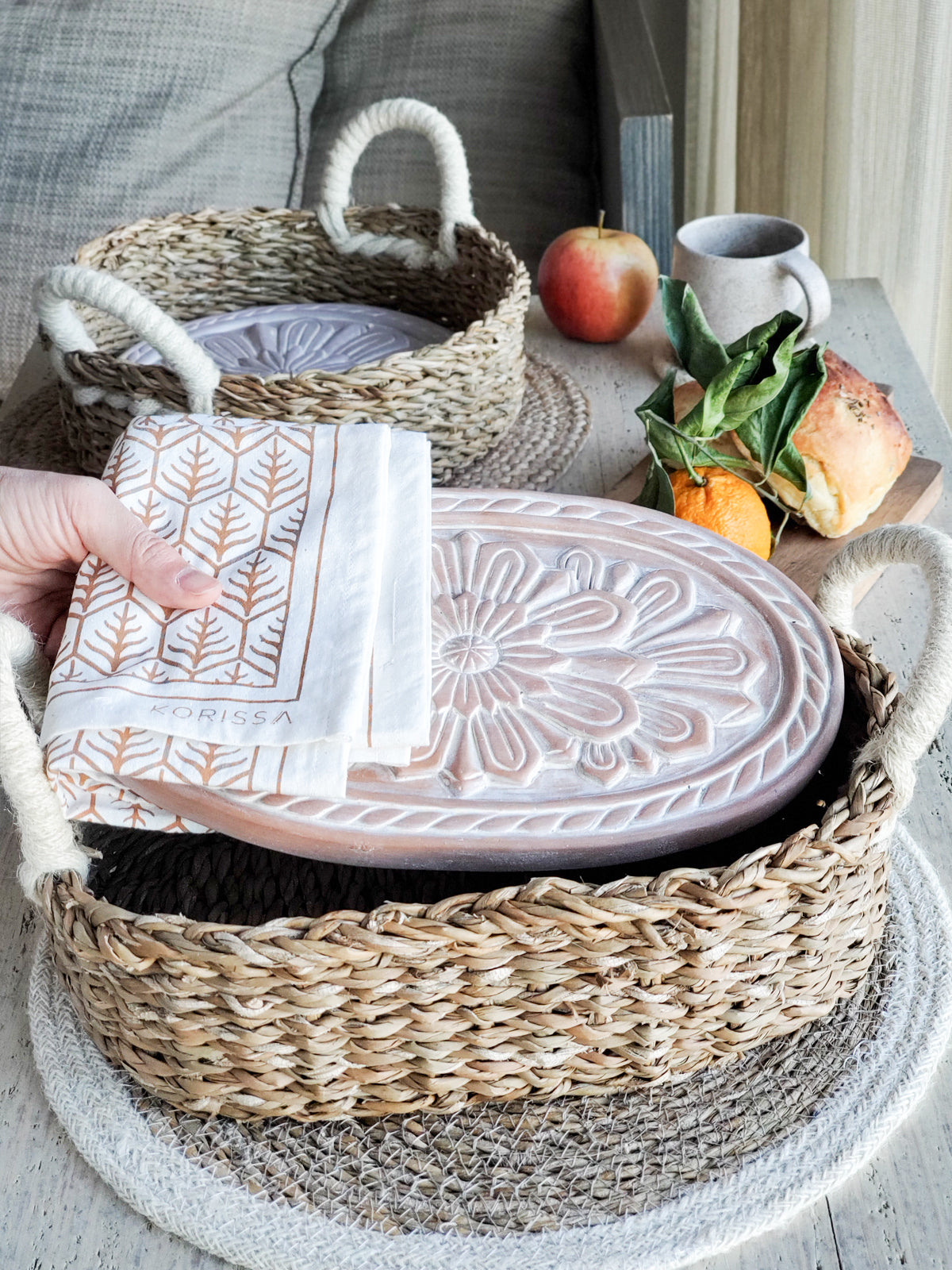 Bread Warmer & Basket Gift Set with Tea Towel - Flower by KORISSA