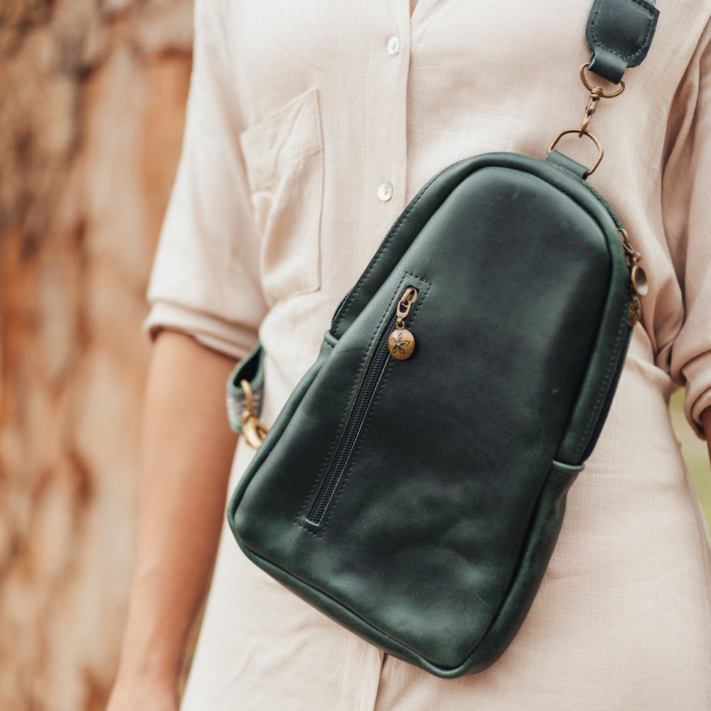 Sling Crossbody Backpack in Emerald by SutiSana