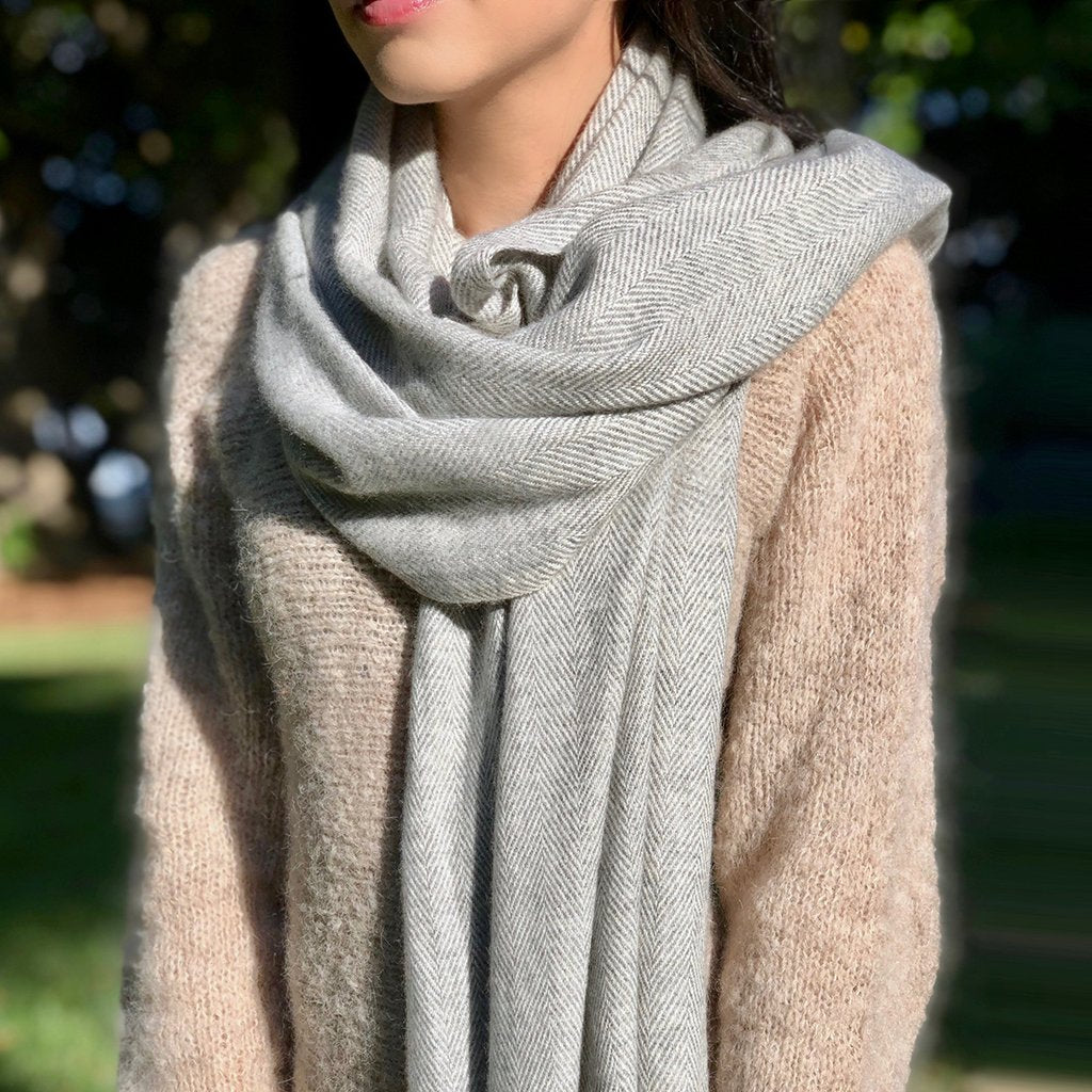 Gray Herringbone Cashmere Scarf by SLATE + SALT