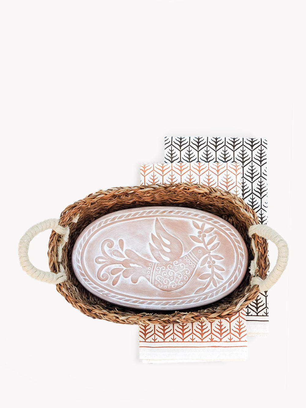 Bread Warmer & Basket Gift Set with Tea Towel - Bird Oval by KORISSA