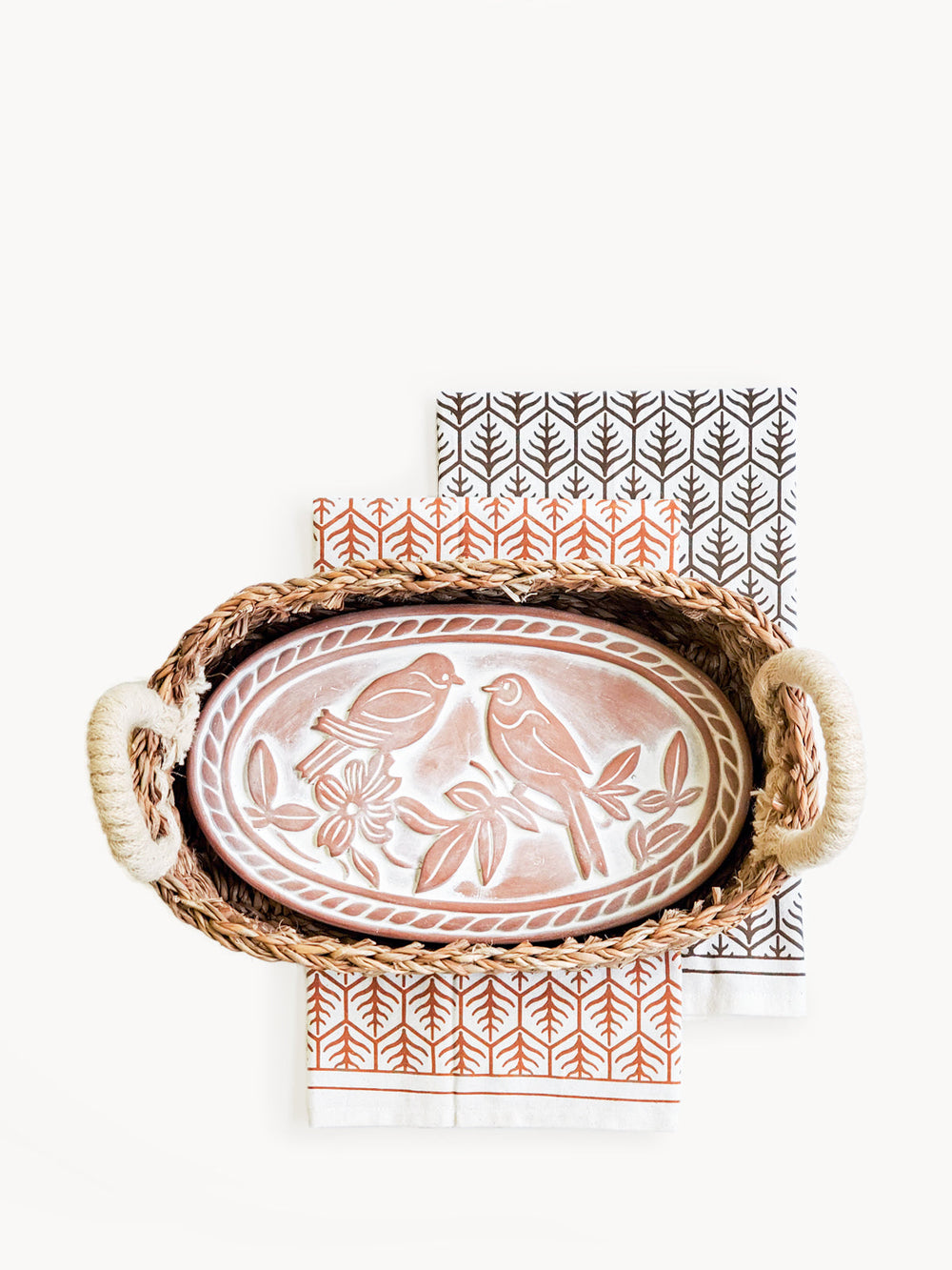 Bread Warmer & Basket Gift Set with Tea Towel - Lovebird Oval by KORISSA