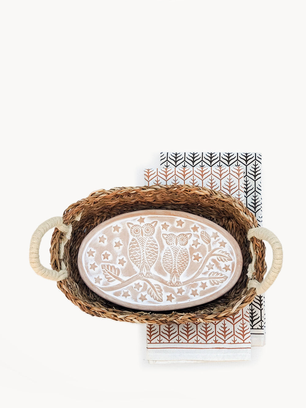 Bread Warmer & Basket Gift Set with Tea Towel - Owl Oval by KORISSA