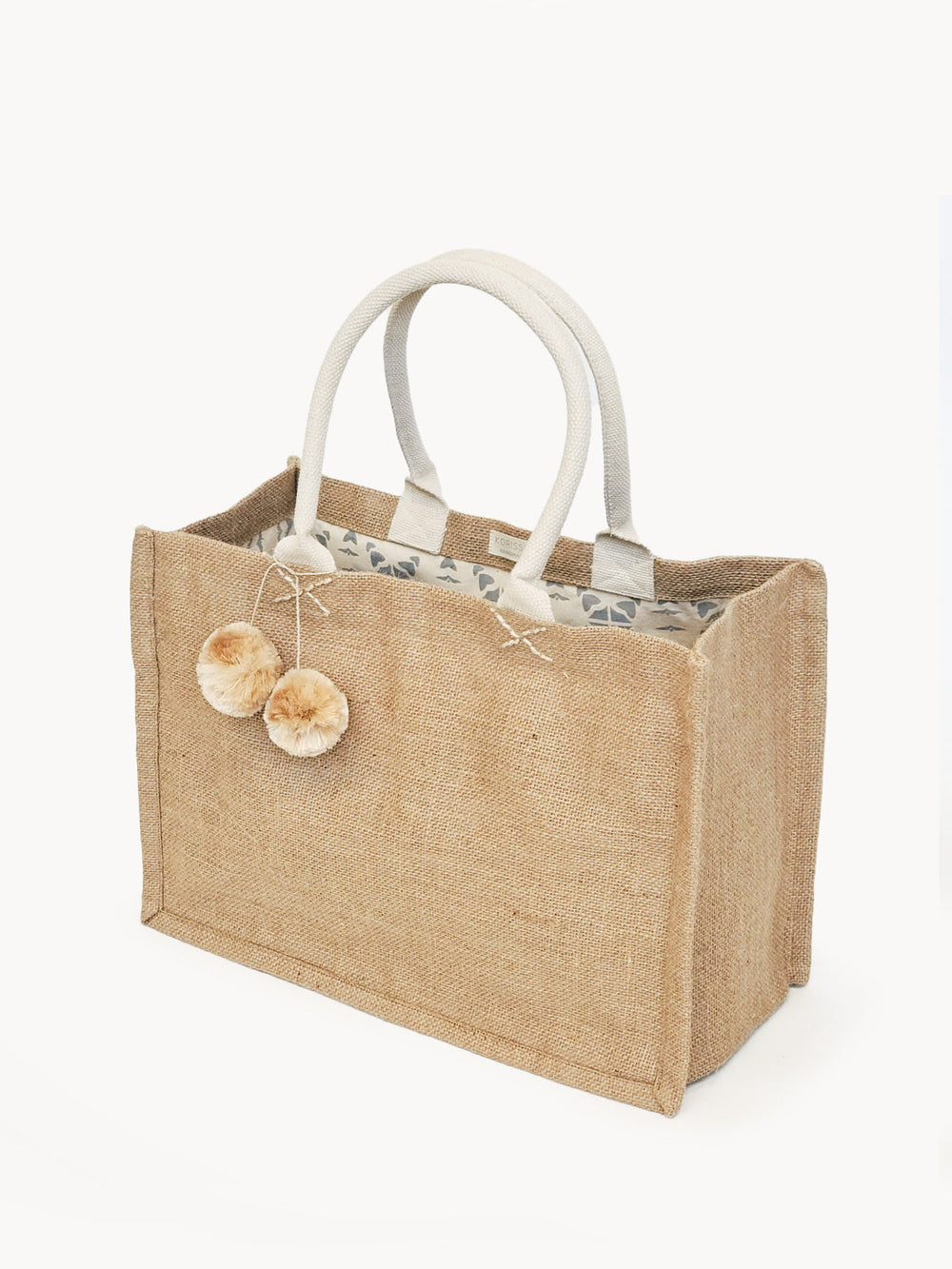 Jute Canvas Shopping Bag With Pompom by KORISSA