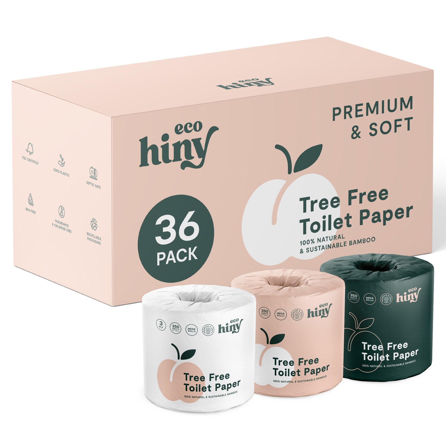 
                  
                    ecoHiny Premium Bamboo Toilet Paper | Mega Rolls, 3 PLY & 350 Sheets by ecoHiny
                  
                