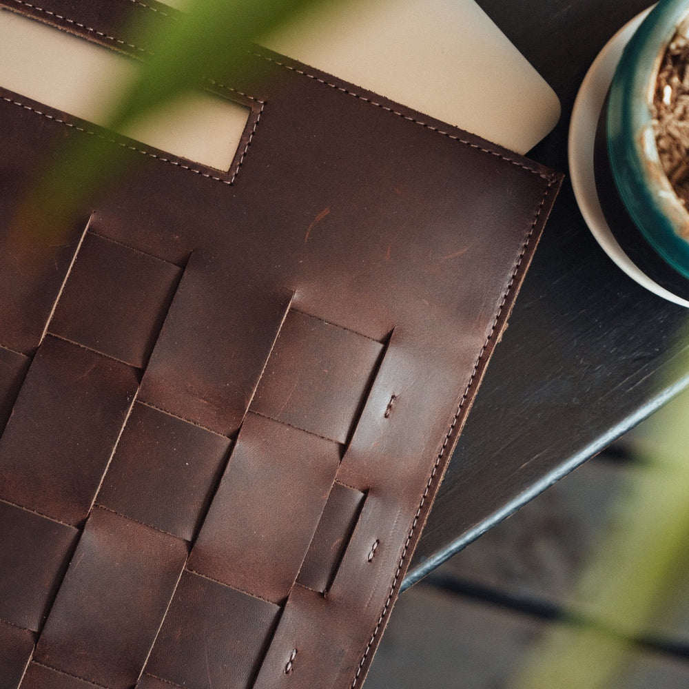 Woven Laptop Clutch in Walnut by SutiSana