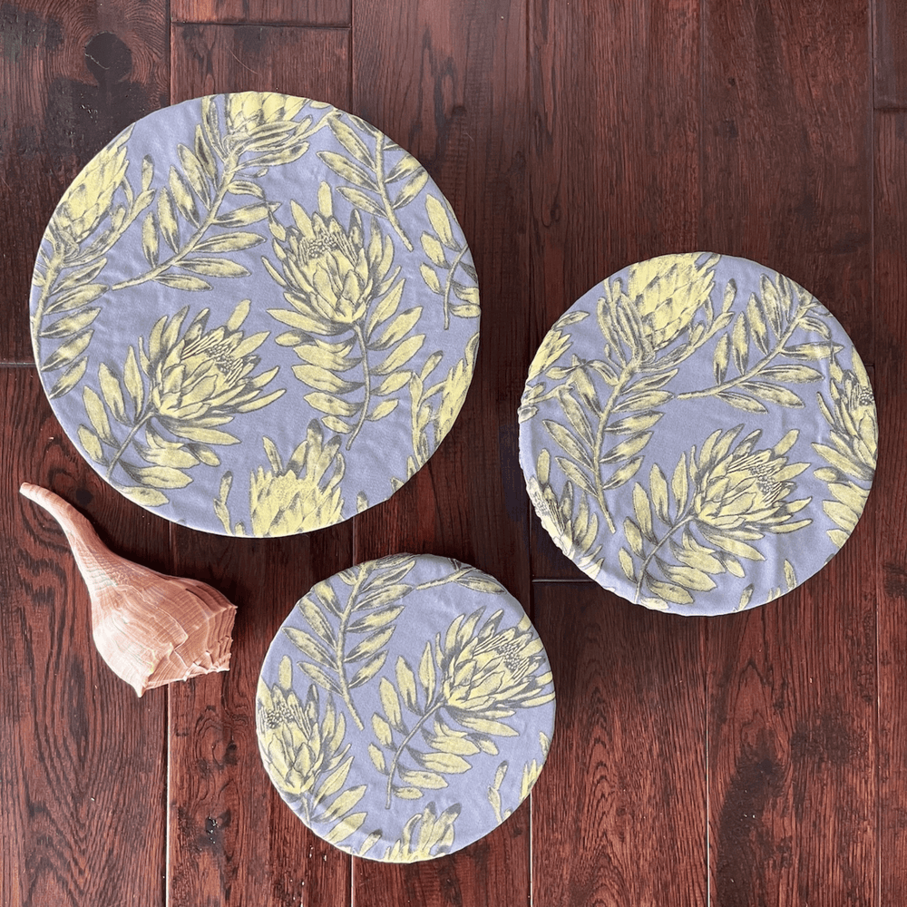 Grey Protea Reusable Bowl Cover Set by Handicraft Soul