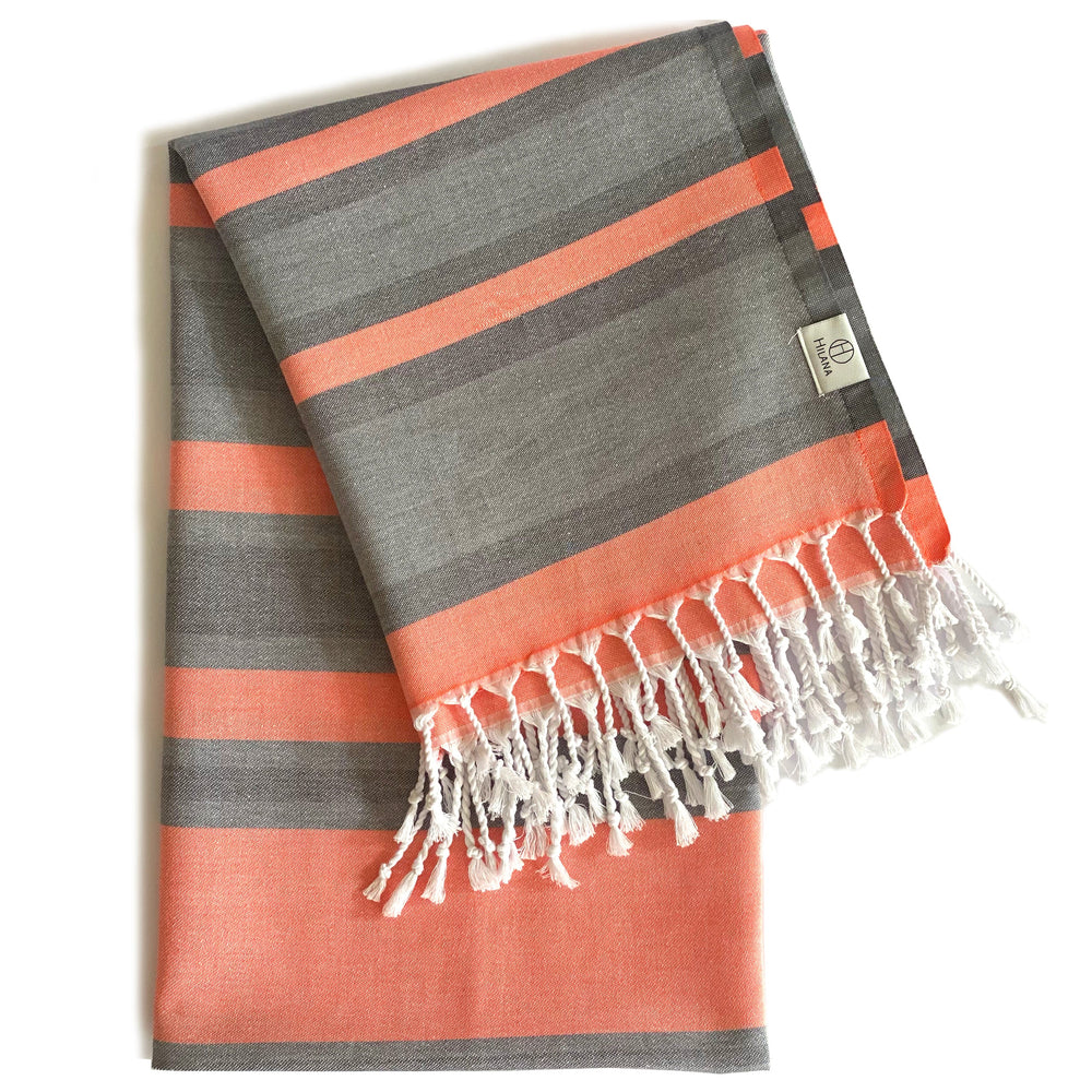 
                  
                    Samara Gray - Orange Turkish Towel by Hilana Upcycled Cotton
                  
                