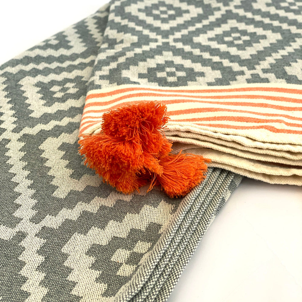 
                  
                    Merida Gray - Orange Turkish Towel / Blanket by Hilana Upcycled Cotton
                  
                