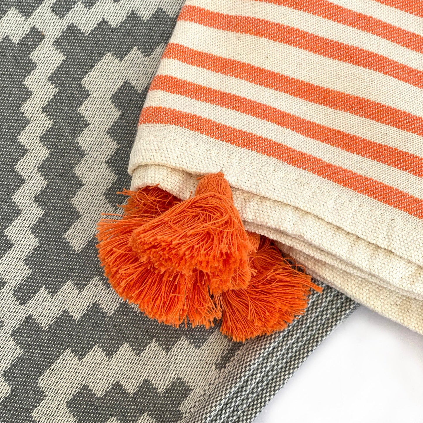 
                  
                    Merida Gray - Orange Turkish Towel / Blanket by Hilana Upcycled Cotton
                  
                