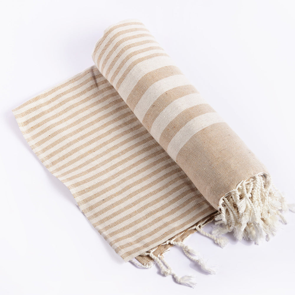 
                  
                    Fethiye Striped Throw Blanket - Beige by Hilana Upcycled Cotton
                  
                