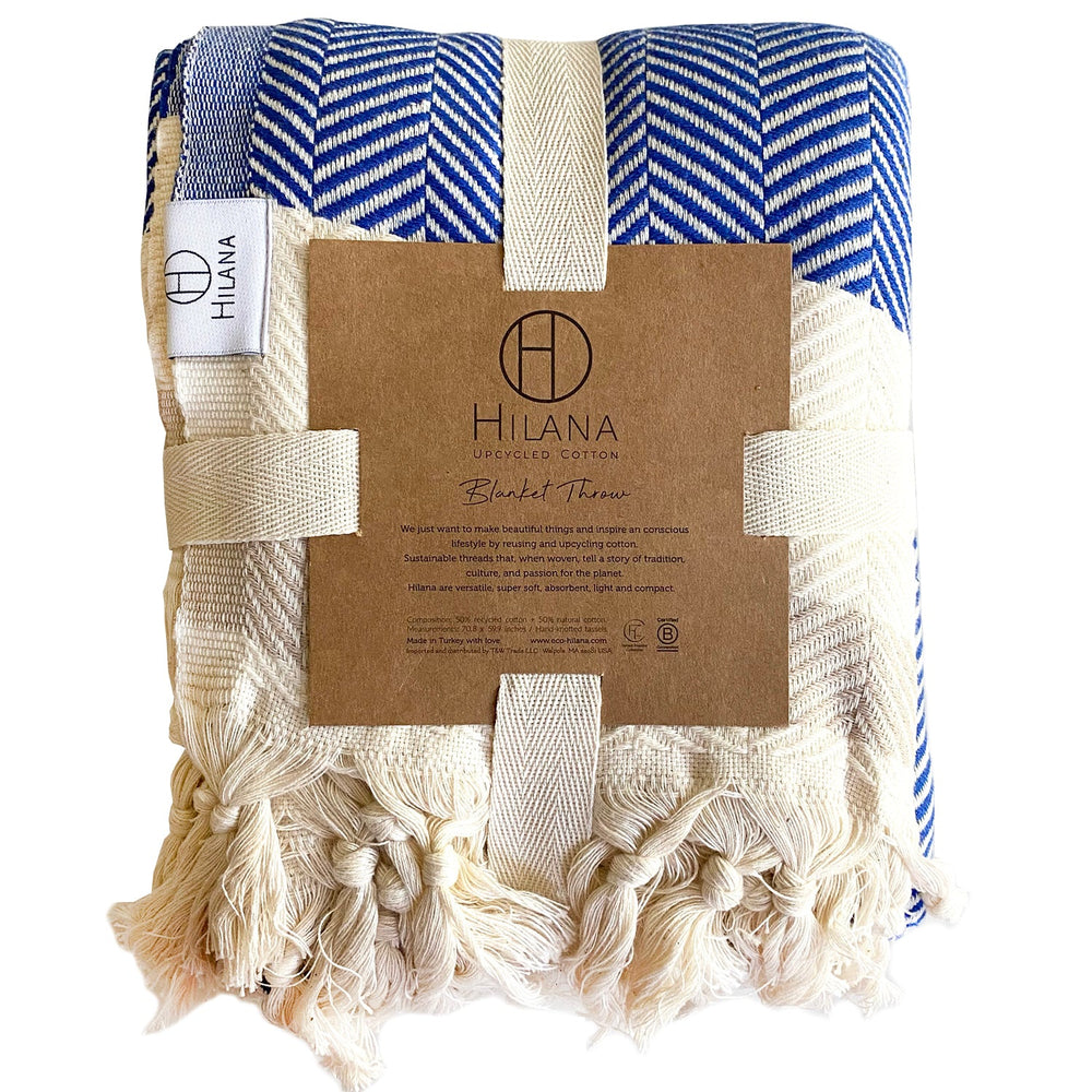 Pipa Sustainable Hand-loomed Throw Blanket - Blue by Hilana Upcycled Cotton