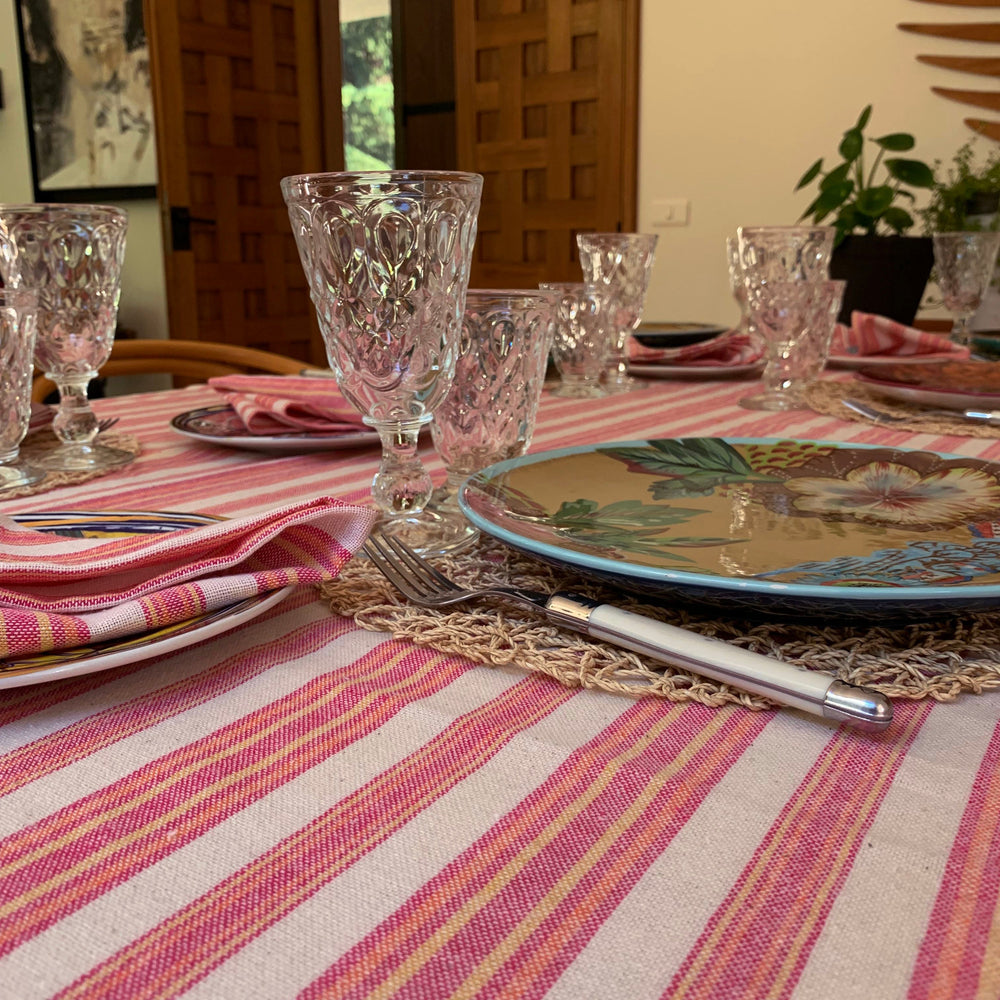 
                  
                    Andana Striped Tablecloth Set - Magenta by Hilana Upcycled Cotton
                  
                