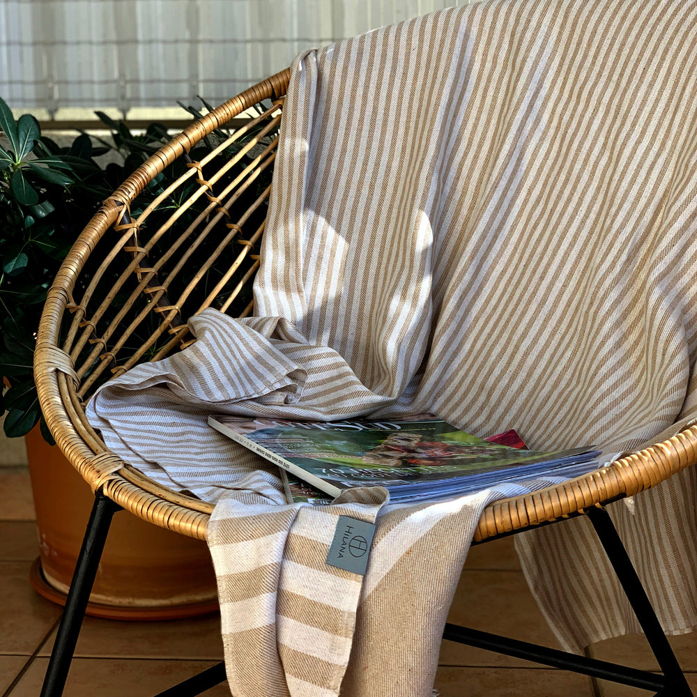 
                  
                    Fethiye Striped Throw Blanket - Beige by Hilana Upcycled Cotton
                  
                