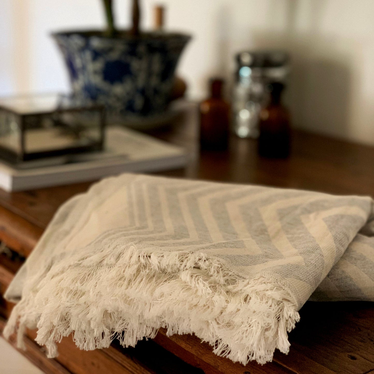 
                  
                    Mersin Chevron Turkish Towel / Blanket - Gray by Hilana Upcycled Cotton
                  
                