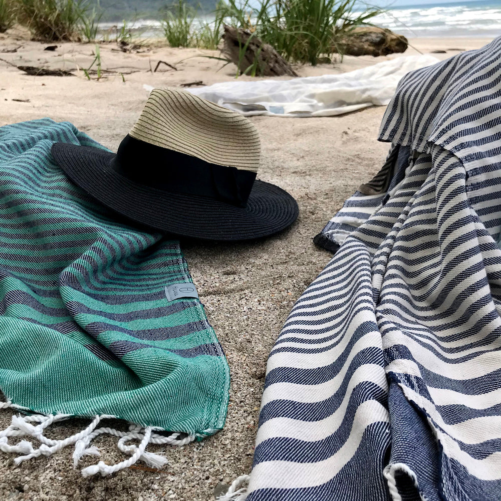 
                  
                    Fethiye Striped Towel - Navy Blue by Hilana Upcycled Cotton
                  
                