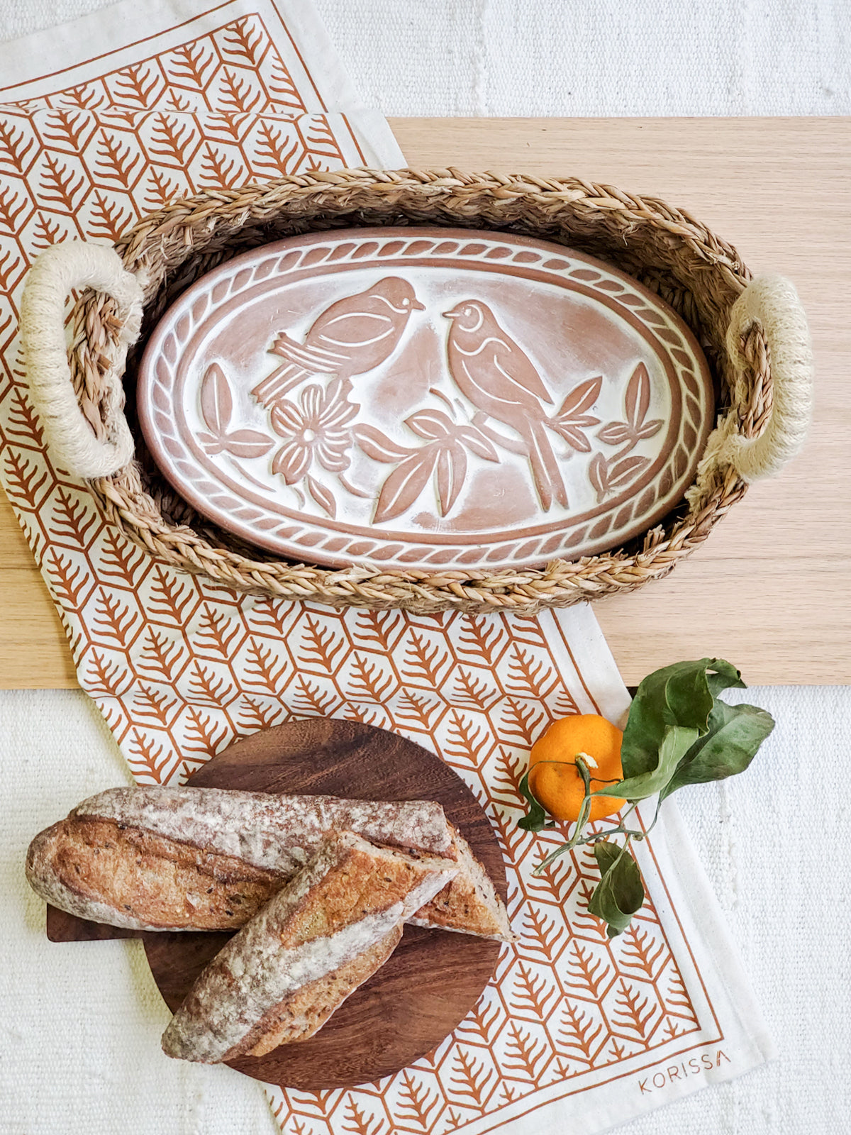 
                  
                    Bread Warmer & Basket Gift Set with Tea Towel - Lovebird Oval by KORISSA
                  
                
