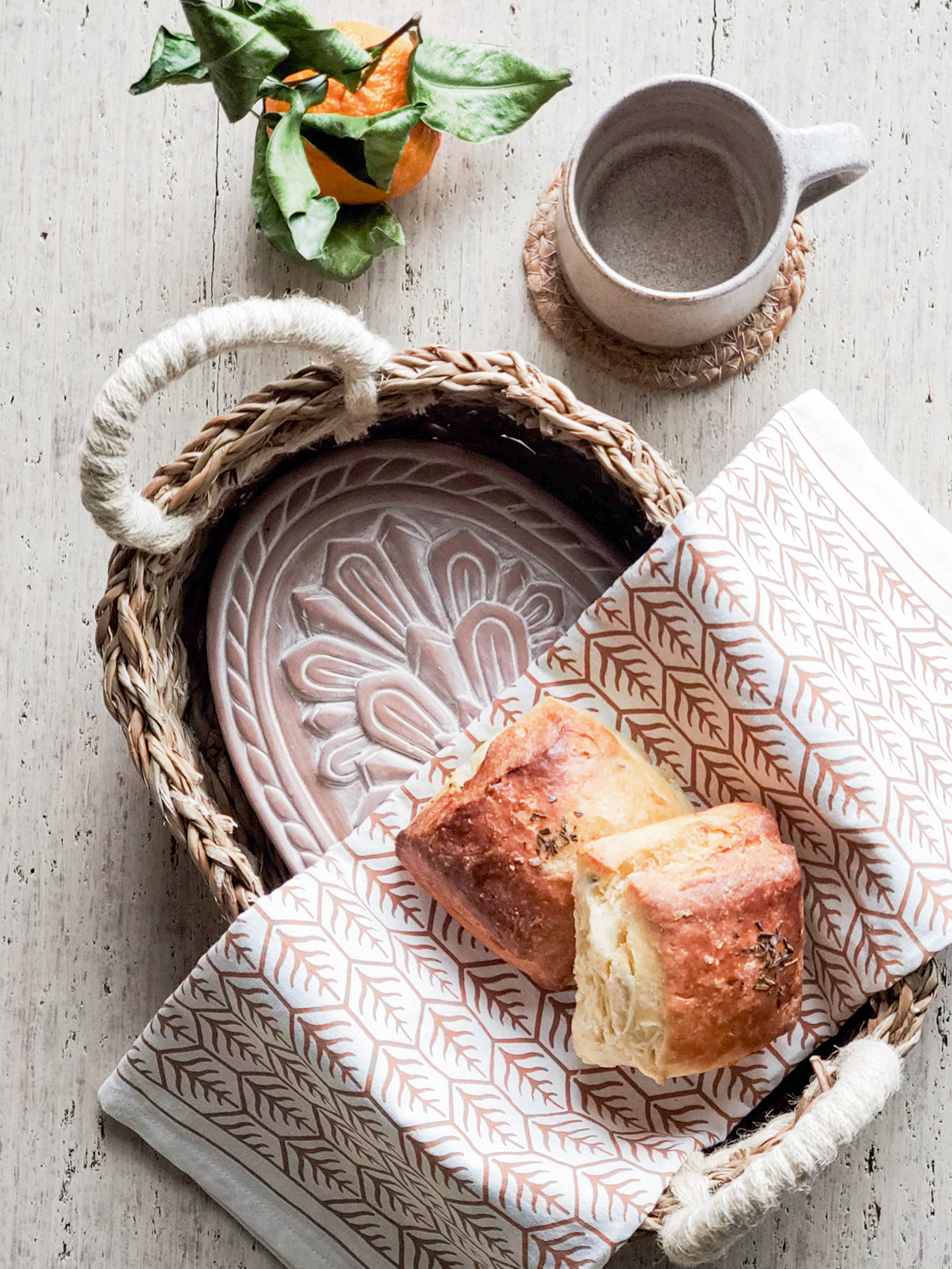 Ceramic Bread Basket with Towel