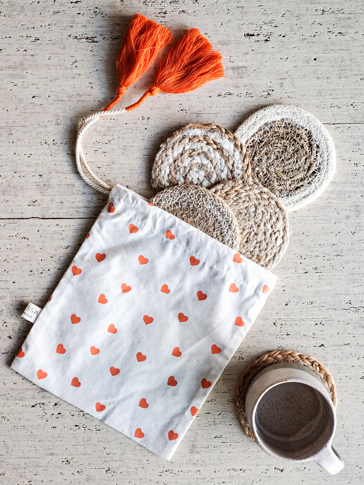 
                  
                    Natural Coaster Gift Set with Heart pouch by KORISSA
                  
                