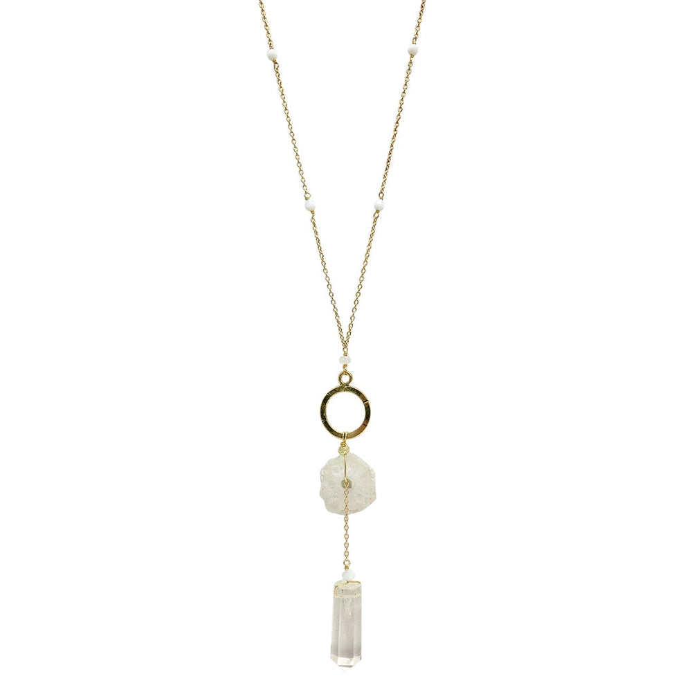 Solar Quartz + Crystal Y Necklace by SLATE + SALT