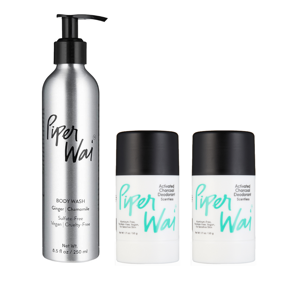 Scentless Happy Trio | 2 Deodorant & 1 Body Wash by PiperWai Natural Deodorant