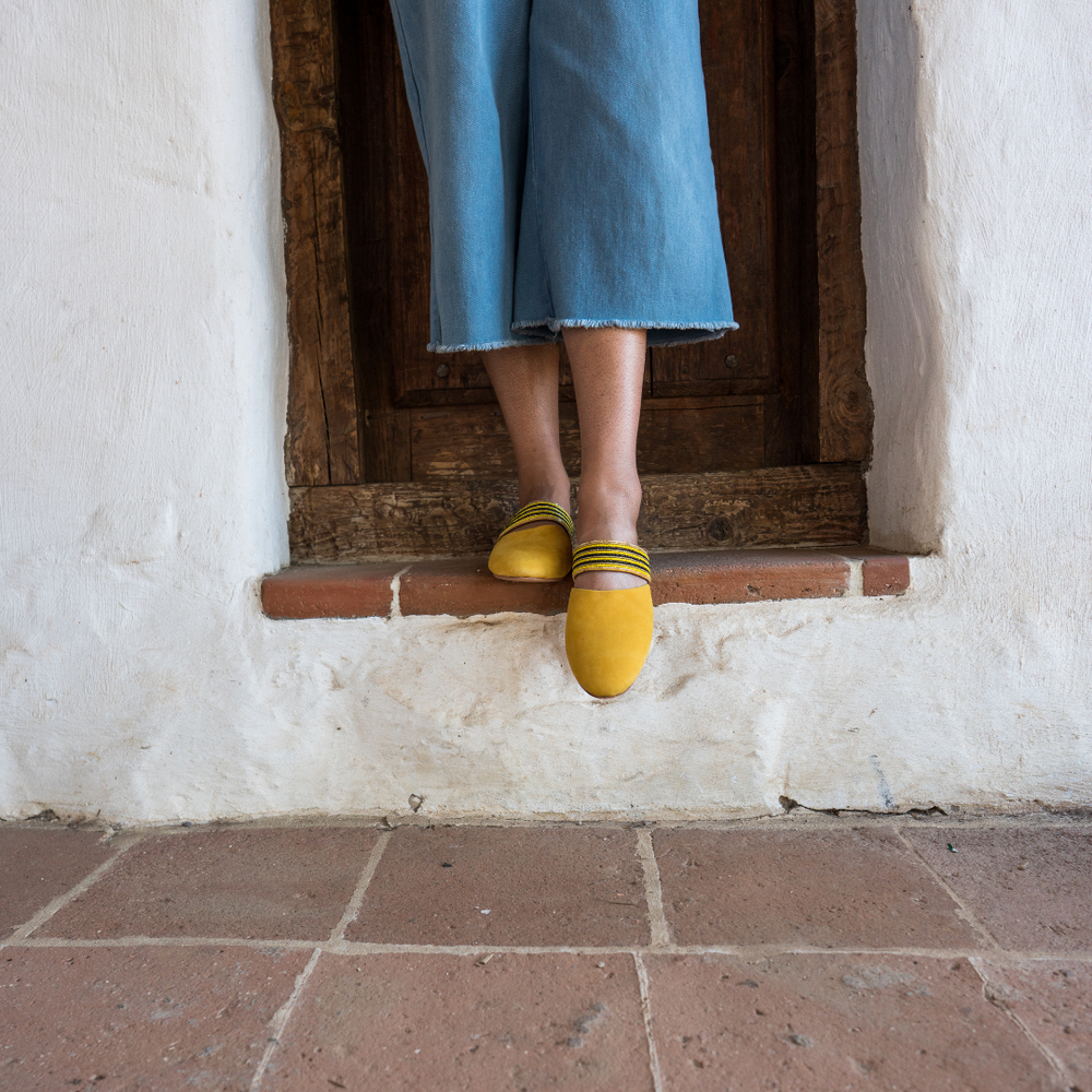 Beaded Mules - Mustard