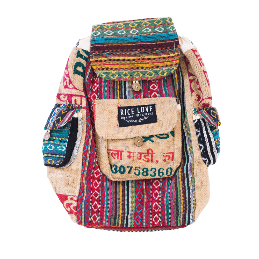 Recycled Rice Bag Travel Backpack by Rice Love