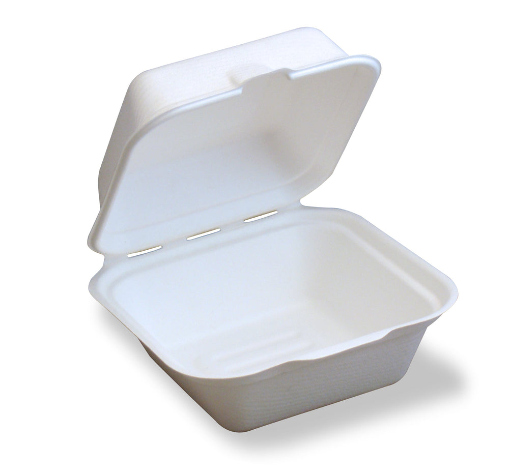 100% Compostable Small Fiber Hinged Container, 200-Count Case