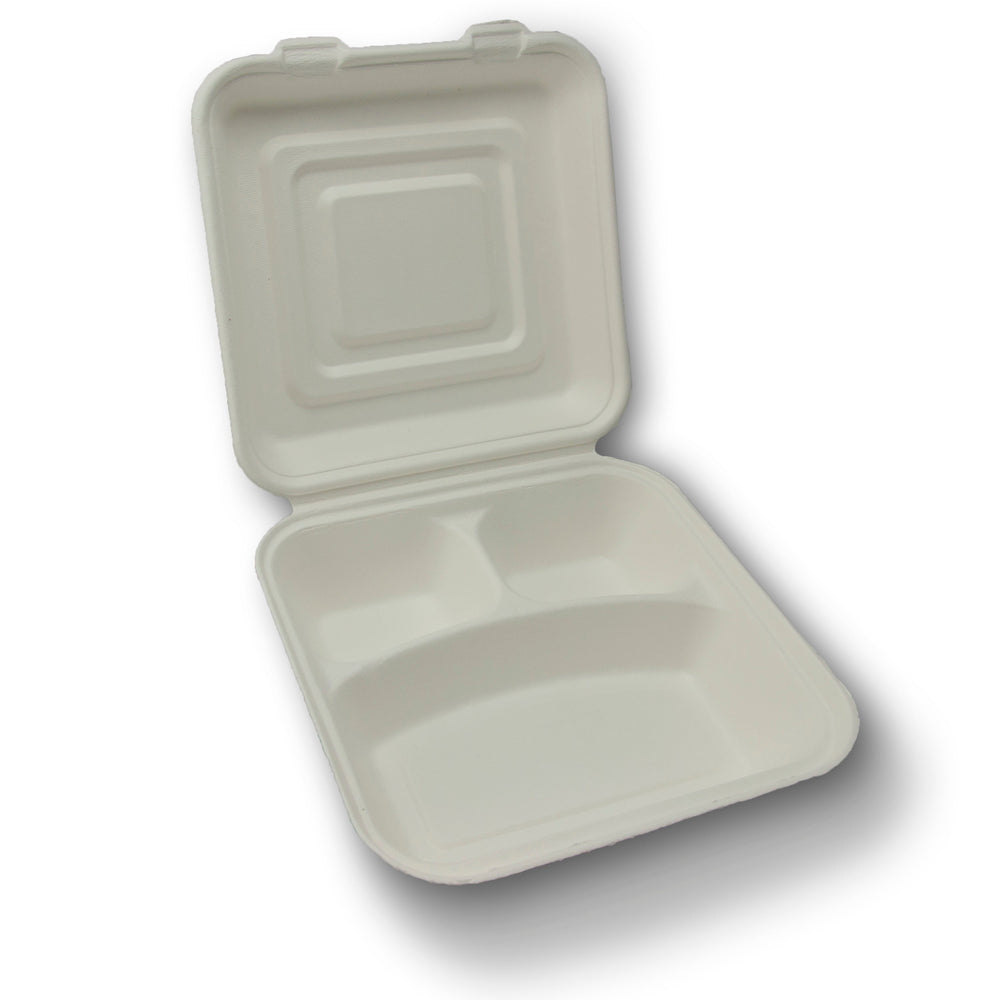 Large 3-Compartment Fiber Hinged Container 200-Count Case by TheLotusGroup - Good For The Earth, Good For Us