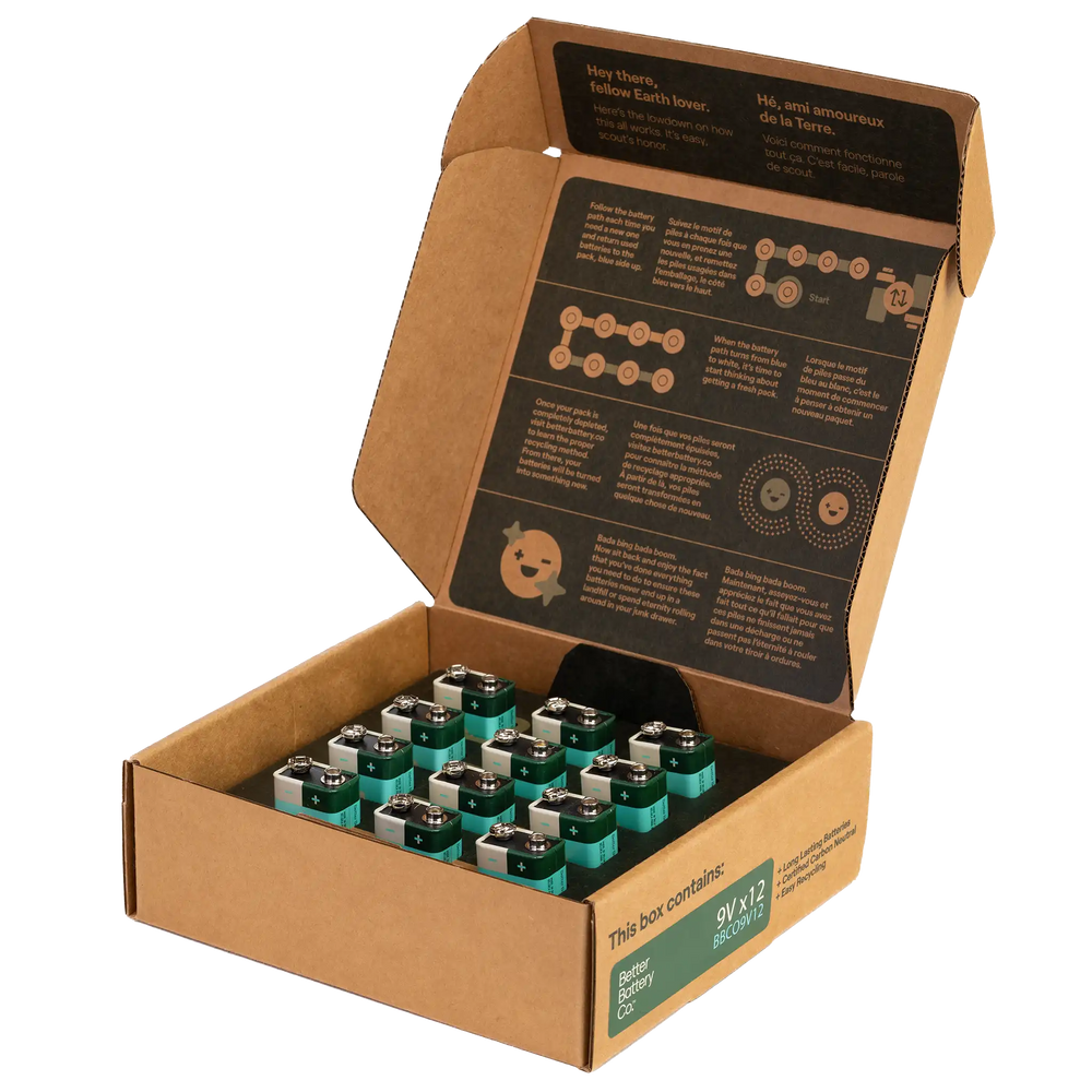 
                  
                    9V Carbon Neutral Recyclable Battery | 12 Pack | by Better Battery Co.
                  
                