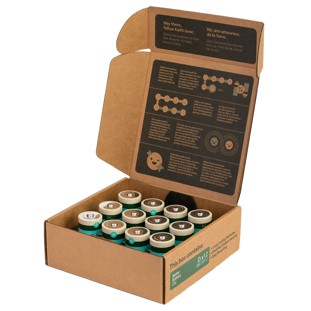 
                  
                    D Cell Carbon Neutral Recyclable Battery | 12 Pack |  by Better Battery Co.
                  
                