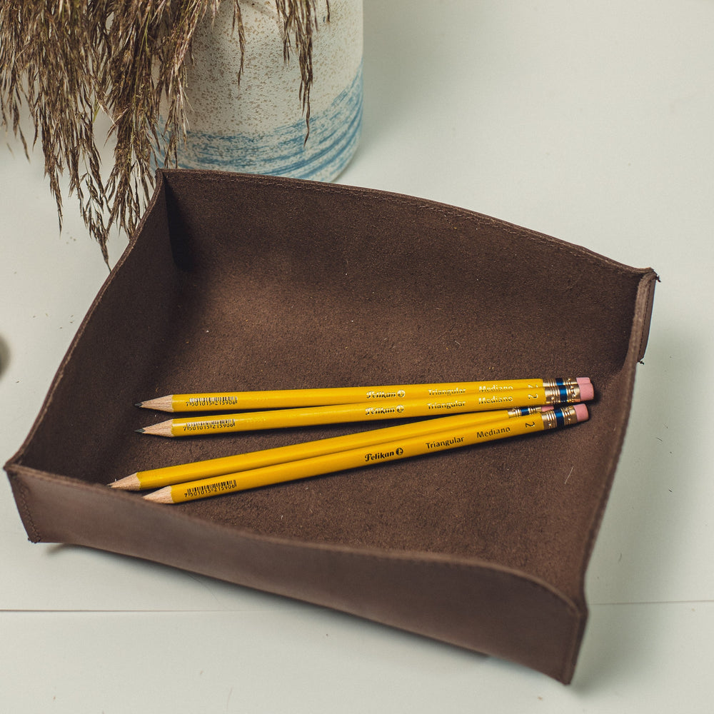 
                  
                    Leather Storage Bins in Distressed Walnut
                  
                