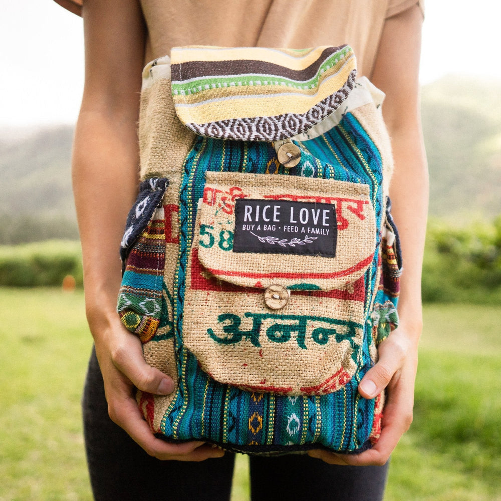 Mini Recycled Travel Backpack by Rice Love