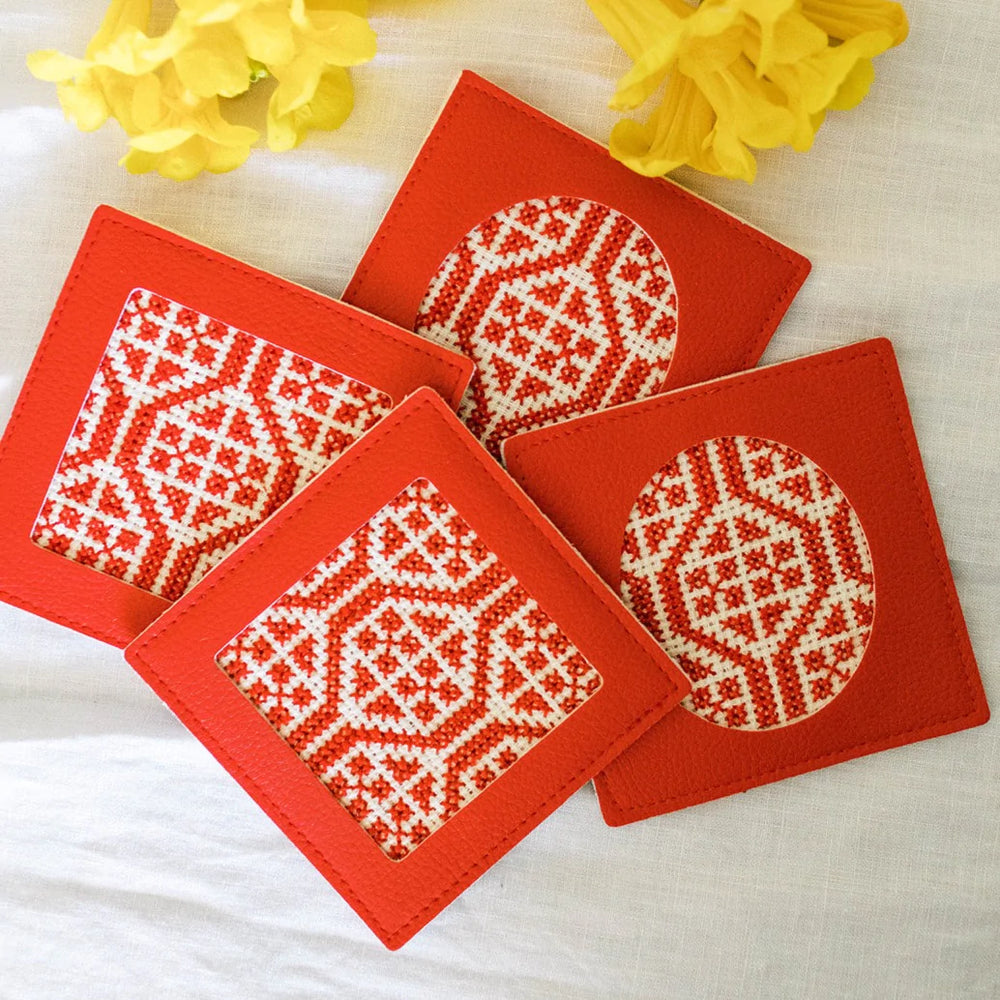Tatreez Coasters - Palestinian Red