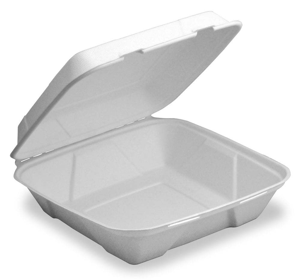 Ecosource Sugarcane Compostable Paper Tableware Lg. Hinged Containers, 200 containers/case