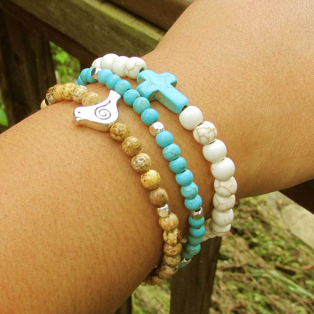 
                  
                    Set of Three Beaded Bracelets with Charm
                  
                