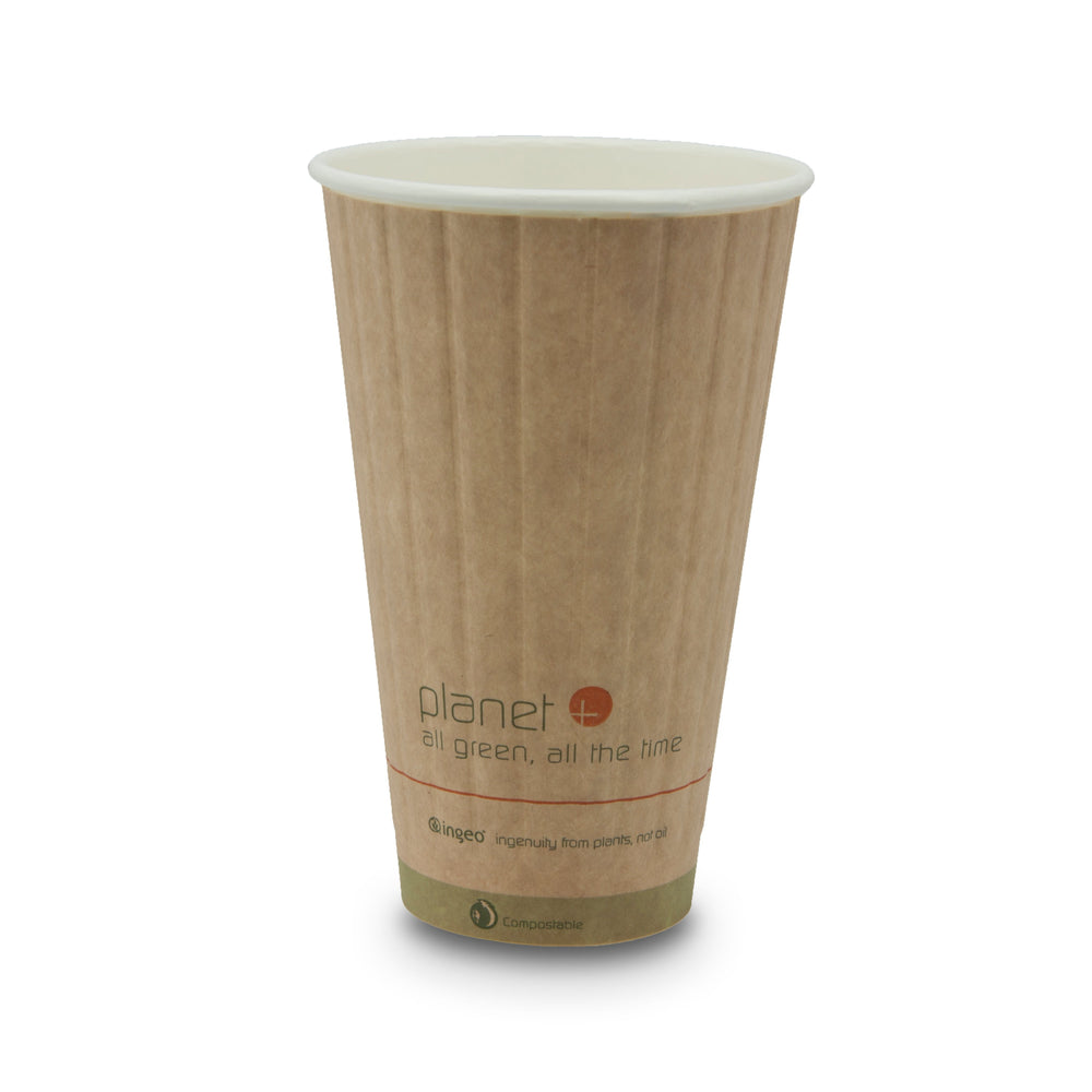 Planet+ 100% Compostable PLA Laminated Double-Wall Insulated Hot Cup, 16-Ounce, 600-Count Case