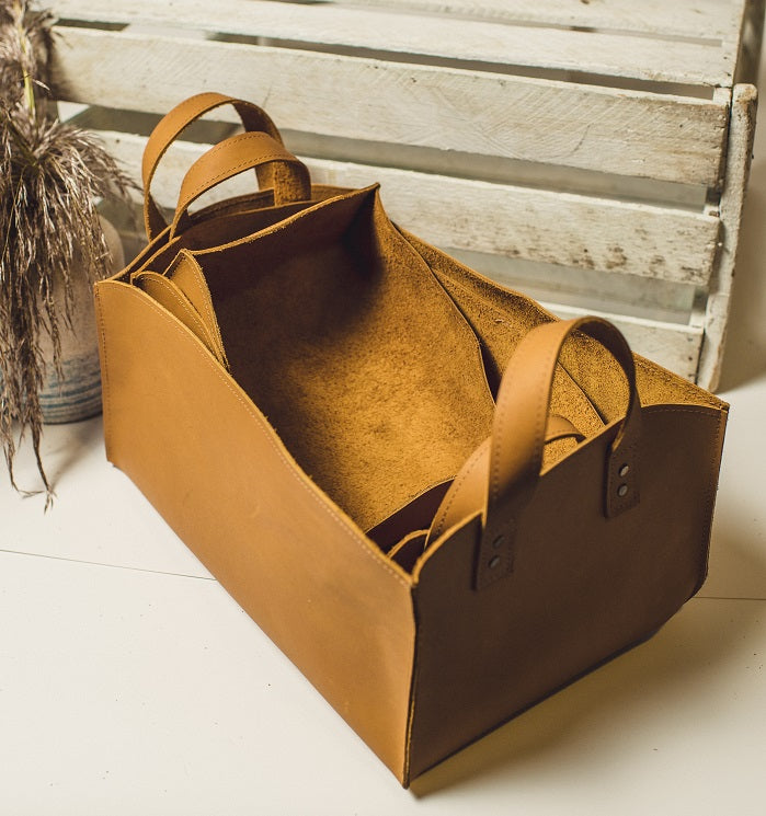 
                  
                    Leather Storage Bins in Camel
                  
                