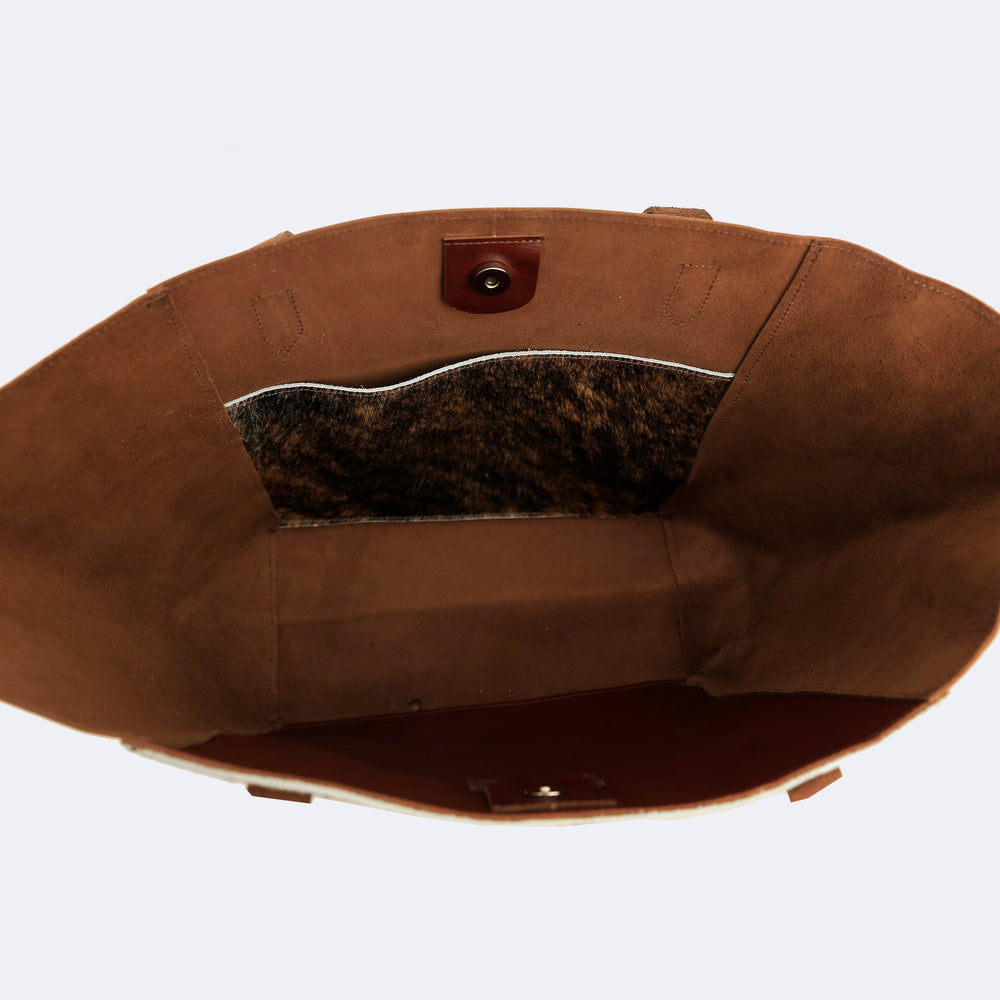 
                  
                    Cowhide Two-Tone Tote in Brindle
                  
                