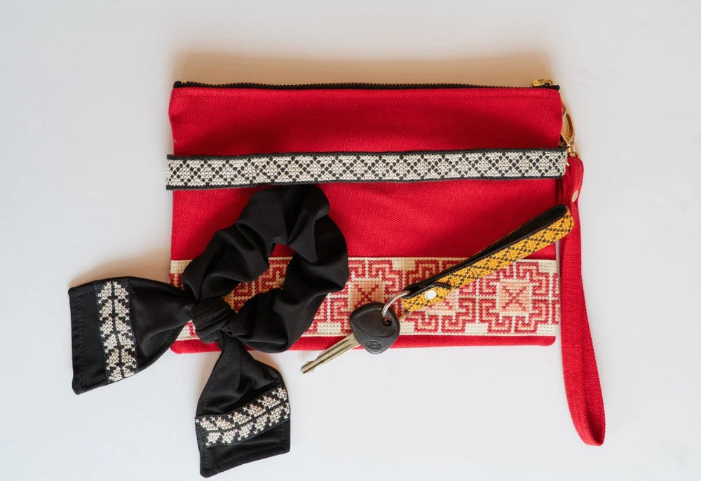Accessories Gift Bundle - Red Tatreez Pouch