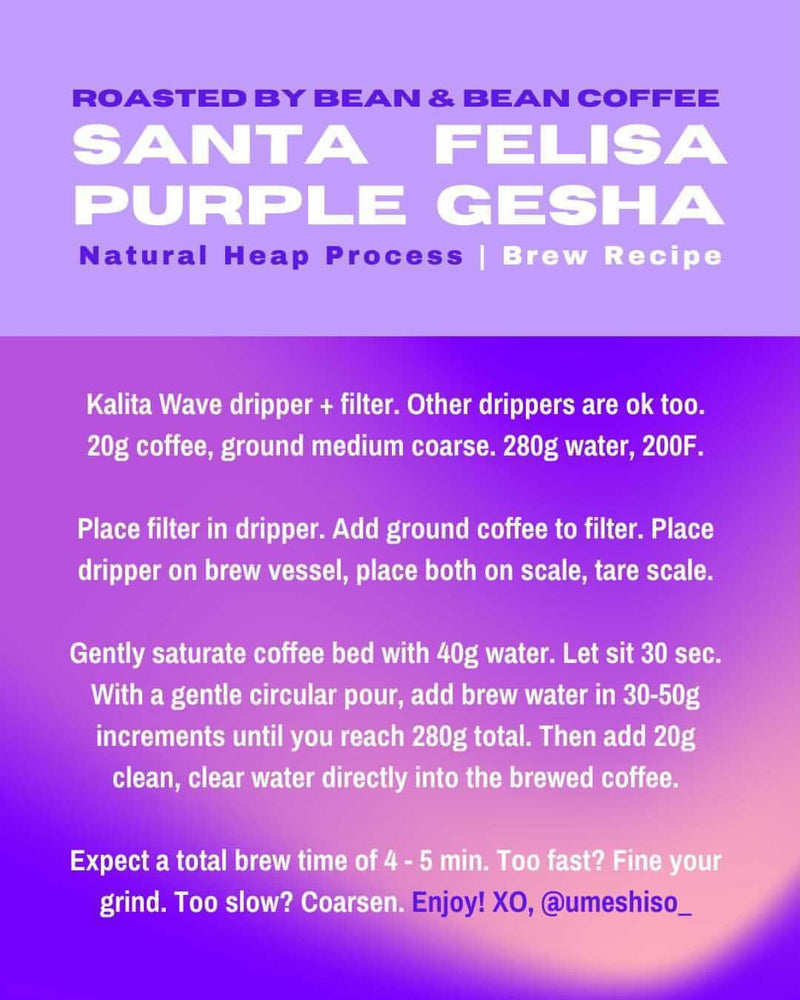 
                  
                    Santa Felisa Gesha Natural Heap by Bean & Bean Coffee Roasters
                  
                